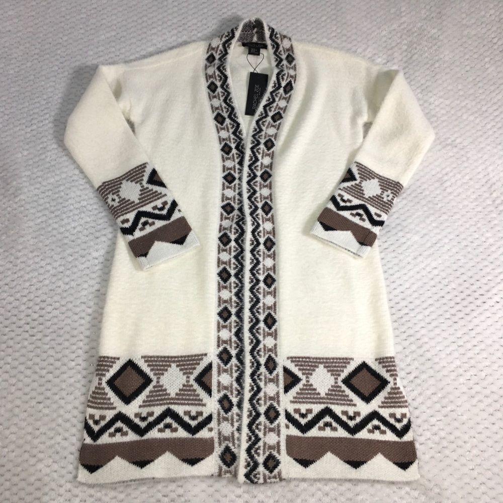 Rachel Zoe NWT Sweater Size XS White w/ Tan & Black Trim